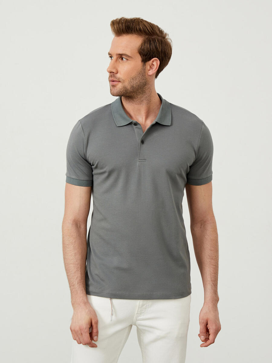 Gri Slim Fit Pamuklu Tişört - 3