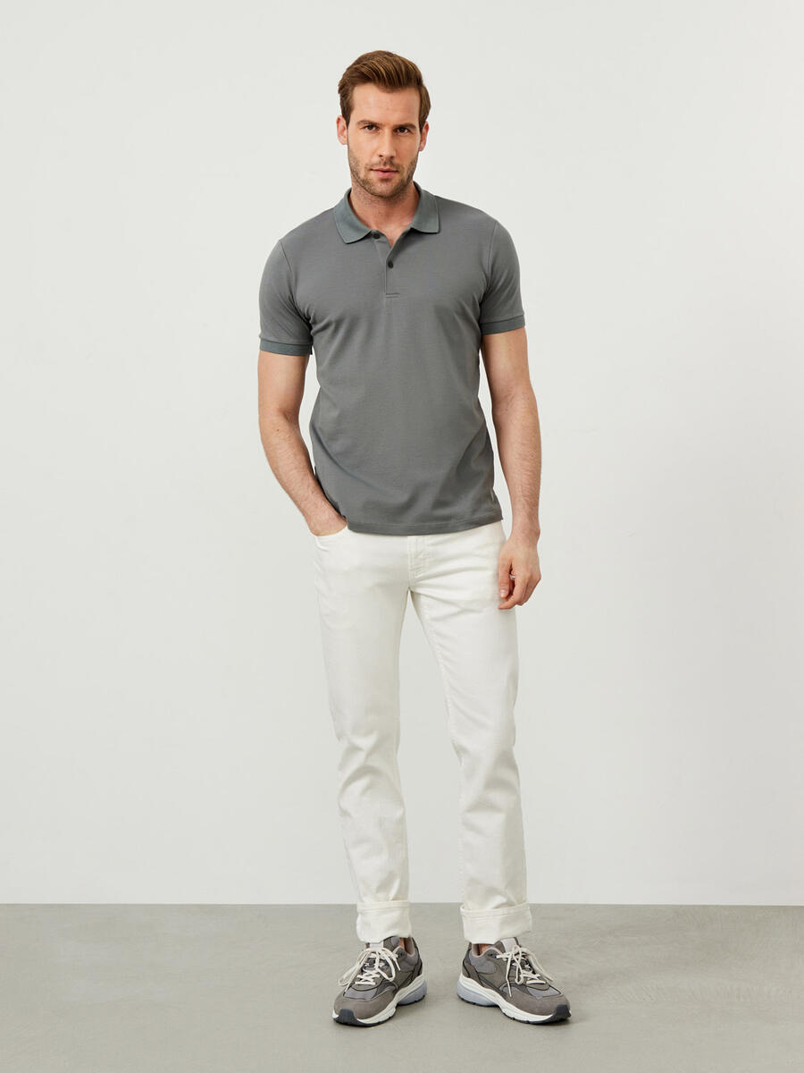 Gri Slim Fit Pamuklu Tişört - 2
