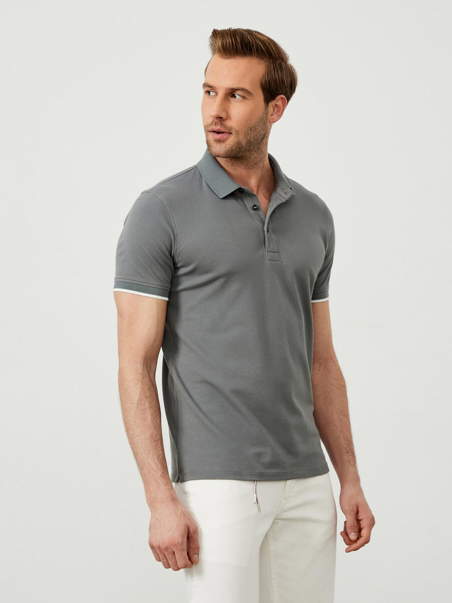 Gri Slim Fit Pamuklu Tişört - 4