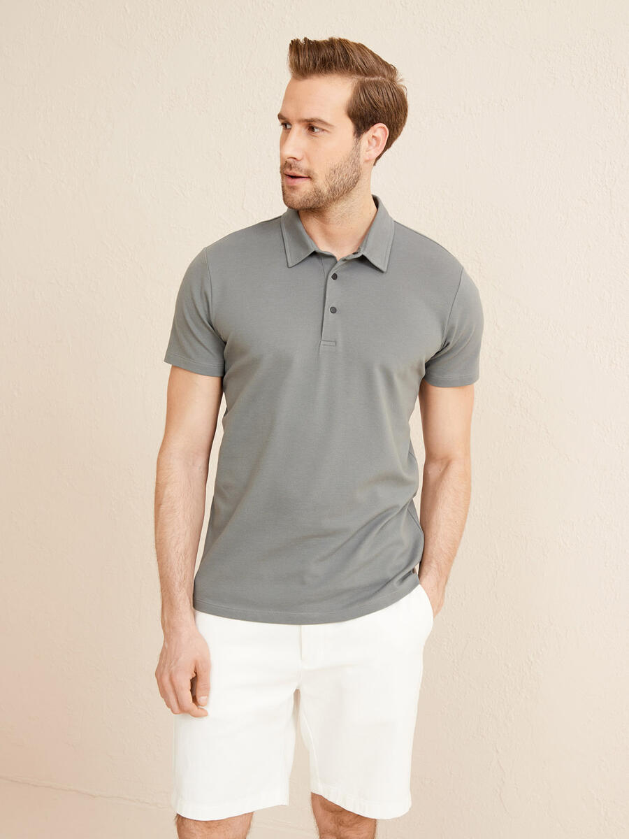 Gri Slim Fit Pamuklu Polo Yaka Tişört - 3