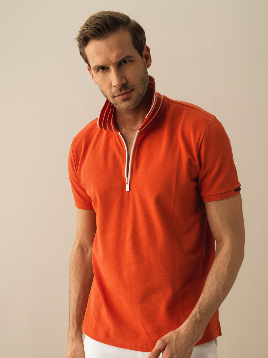 Kiremit Rengi Regular Fit Pamuklu Polo Yaka Basic Tişört