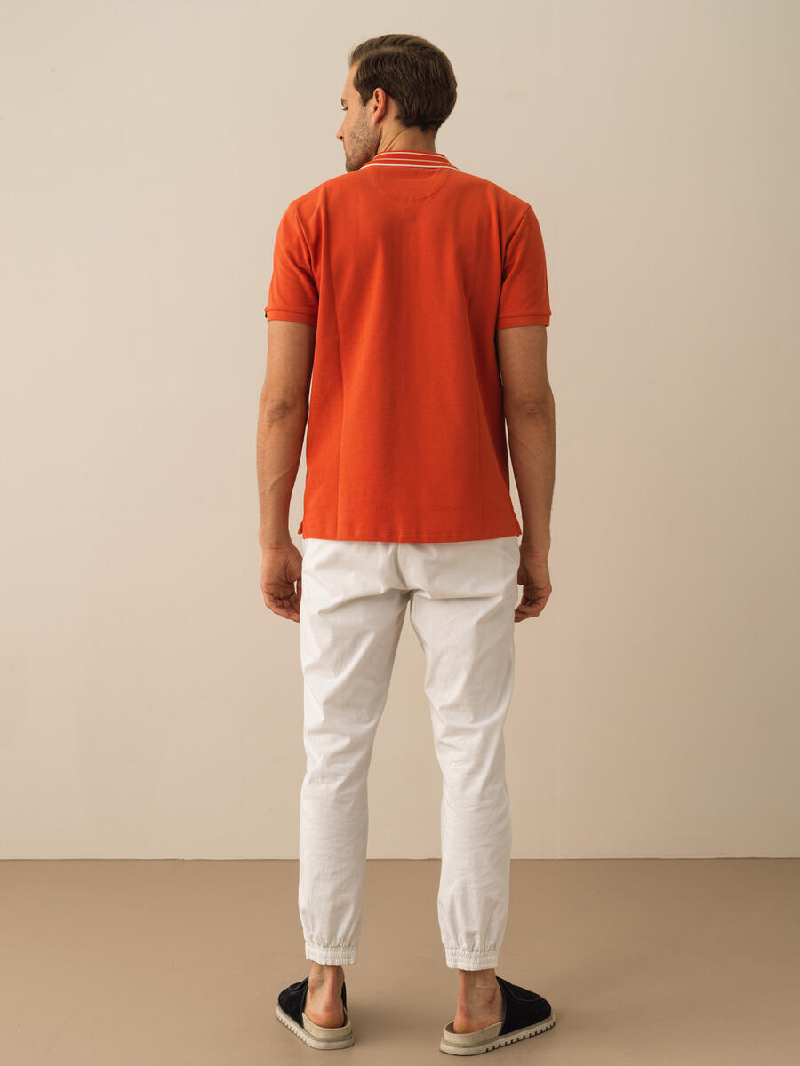 Kiremit Rengi Regular Fit Pamuklu Polo Yaka Basic Tişört - 4