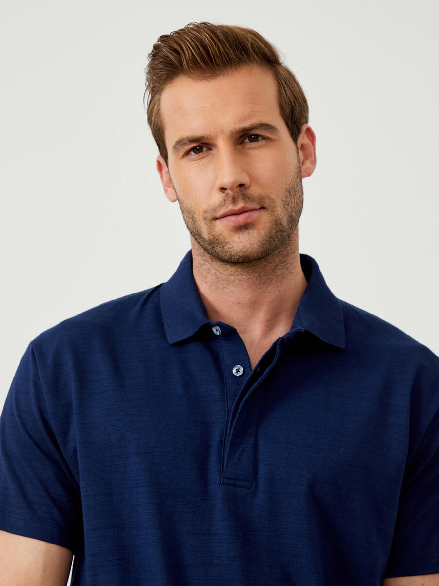 Lacivert Oversize Pamuklu Polo Yaka Basic Tişört