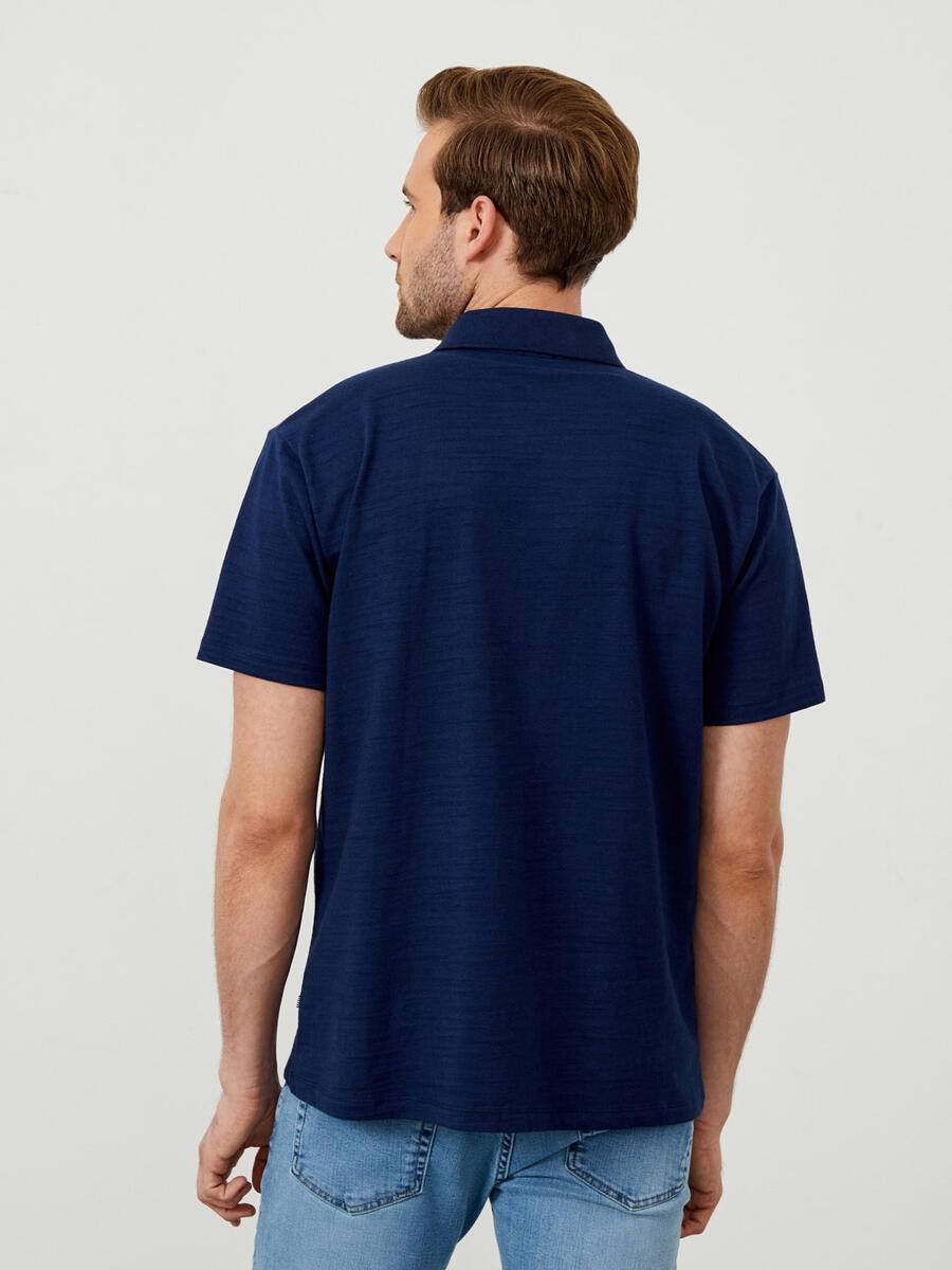 Lacivert Oversize Pamuklu Polo Yaka Basic Tişört - 5