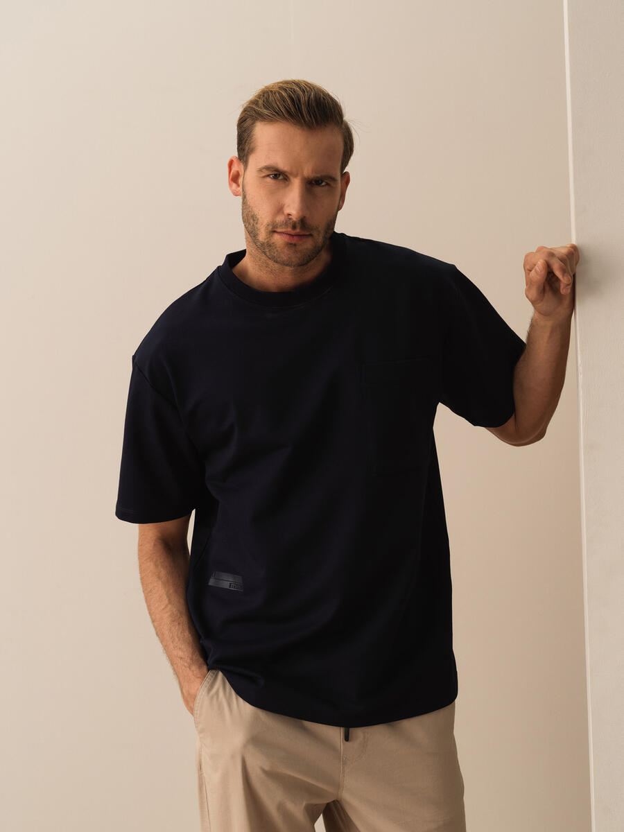 Lacivert Oversize Pamuklu Tişört