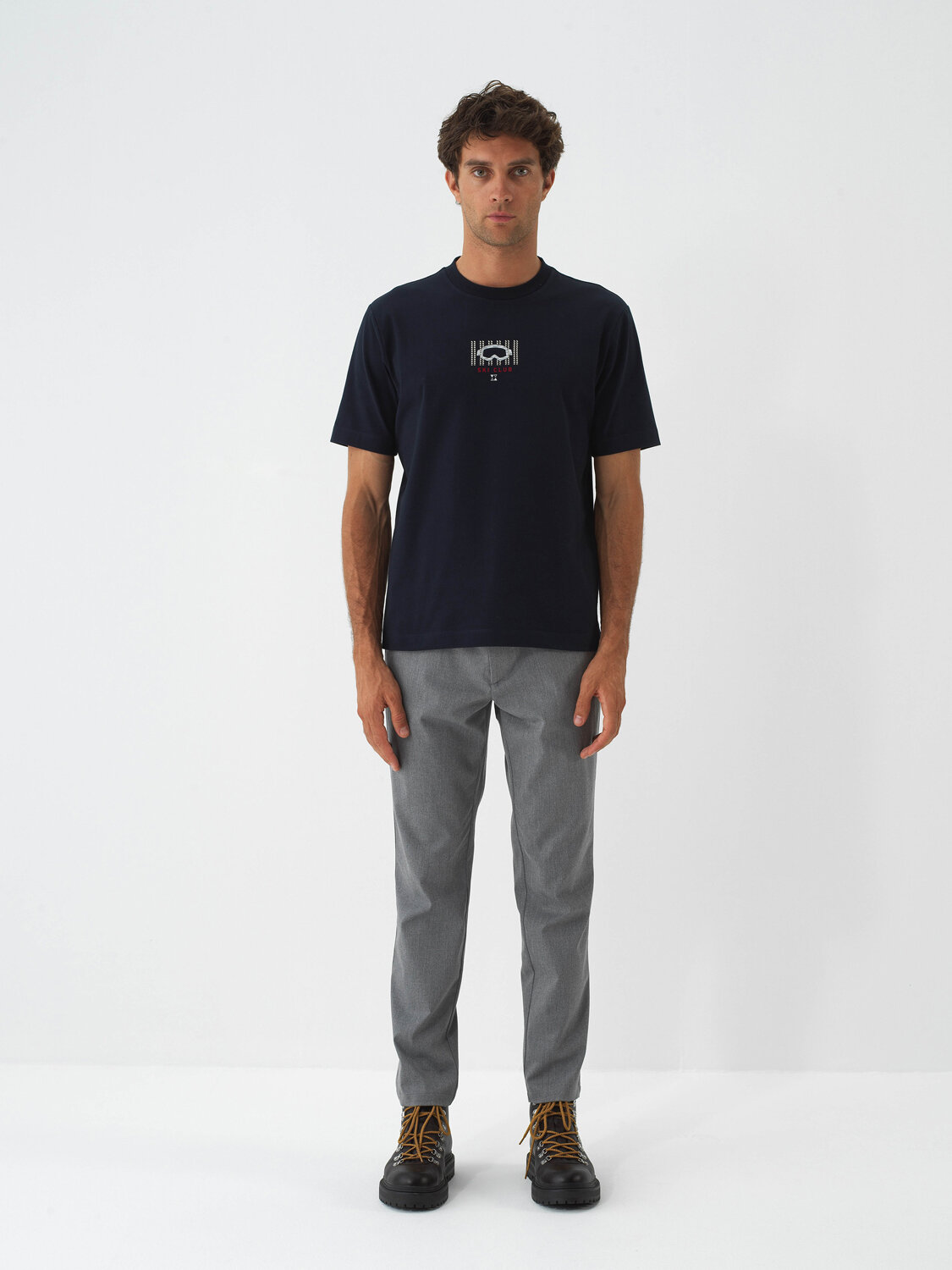 Lacivert Pamuk Dokulu Regular Fit Tişört - Xint