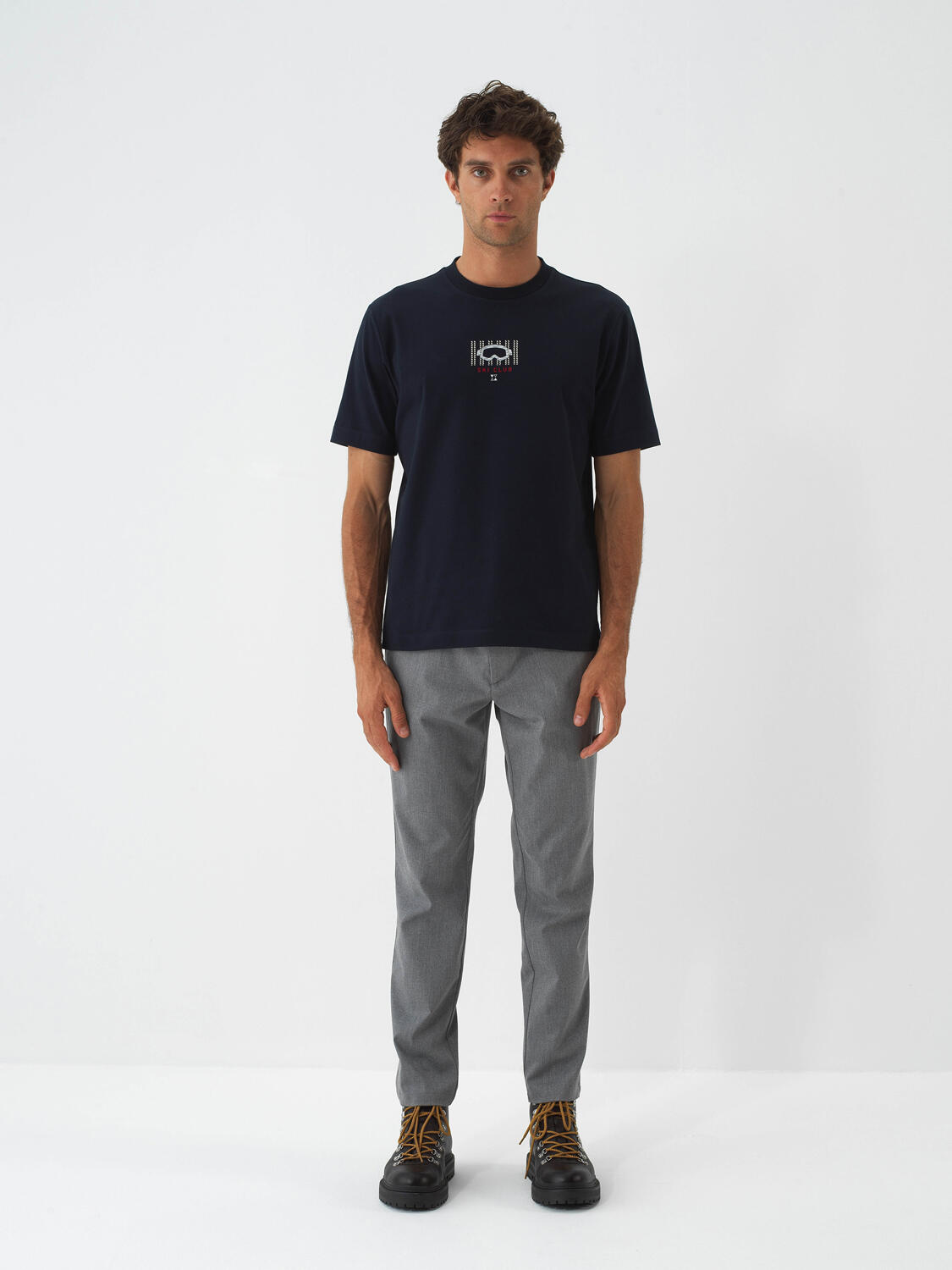 Lacivert Pamuk Dokulu Regular Fit Tişört - 2