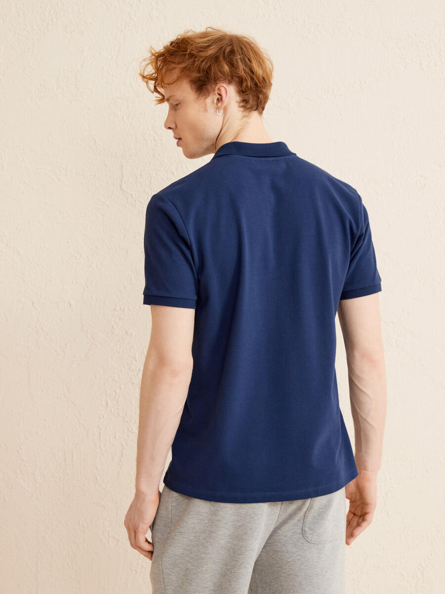 Lacivert Regular Fit Pamuklu Polo Yaka Basic Tişört - 5