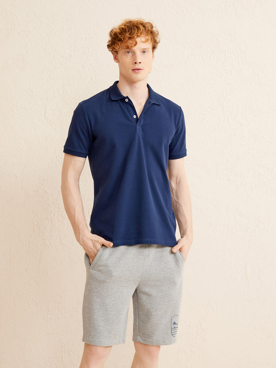 Lacivert Regular Fit Pamuklu Polo Yaka Basic Tişört - 4