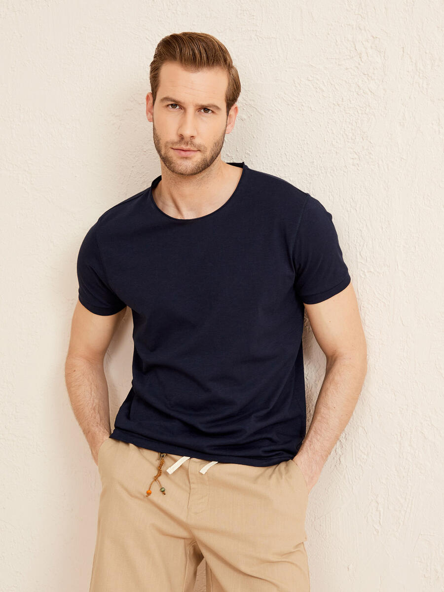 Lacivert Regular Fit Pamuklu Basic Tişört
