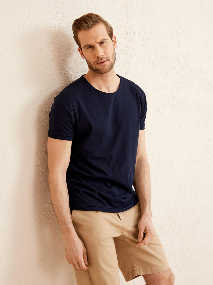 Lacivert Regular Fit Pamuklu Basic Tişört - 3