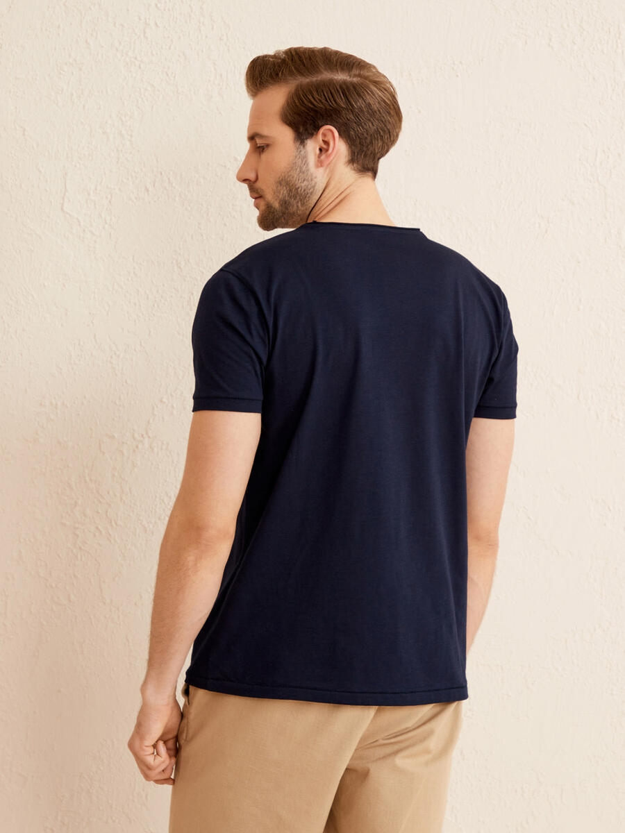 Lacivert Regular Fit Pamuklu Basic Tişört - 4