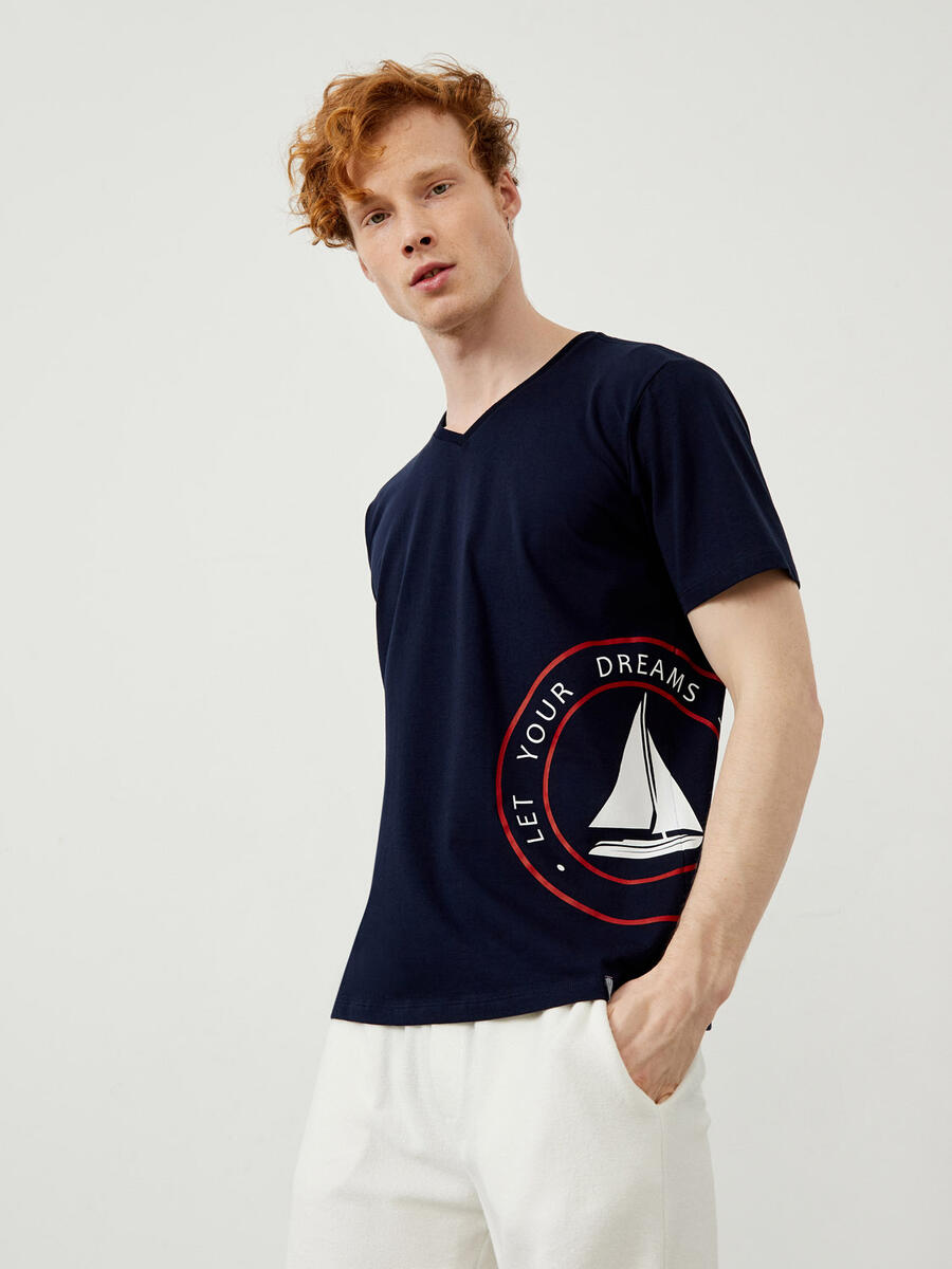 Lacivert Regular Fit Pamuklu Tişört