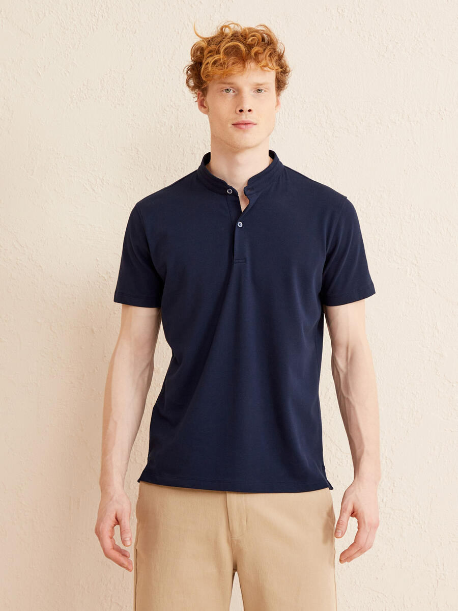 Lacivert Regular Fit Pamuklu Tişört - 4