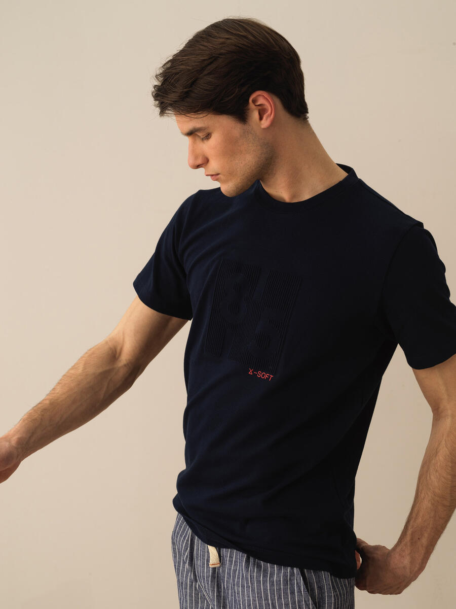 Lacivert Regular Fit Pamuklu Tişört