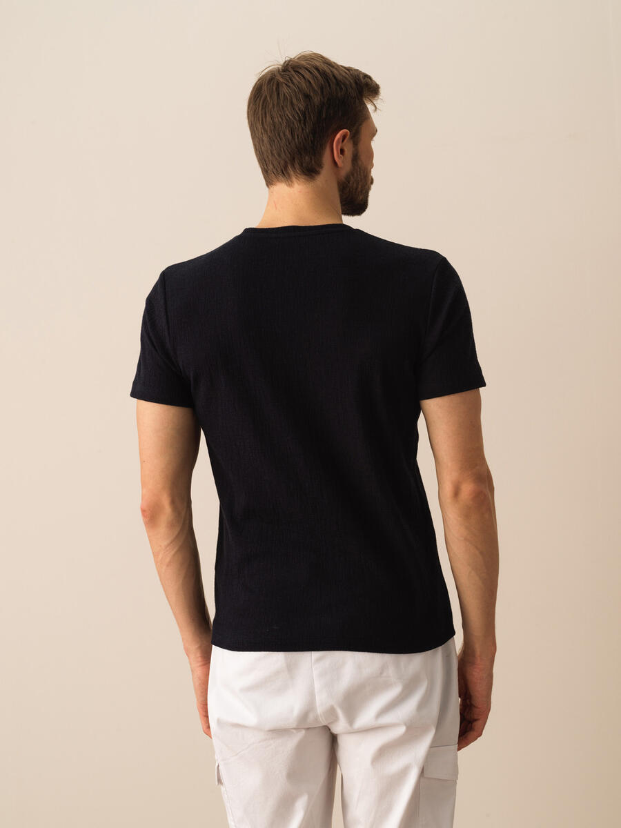 Lacivert Regular Fit Pamuklu Tişört - 3