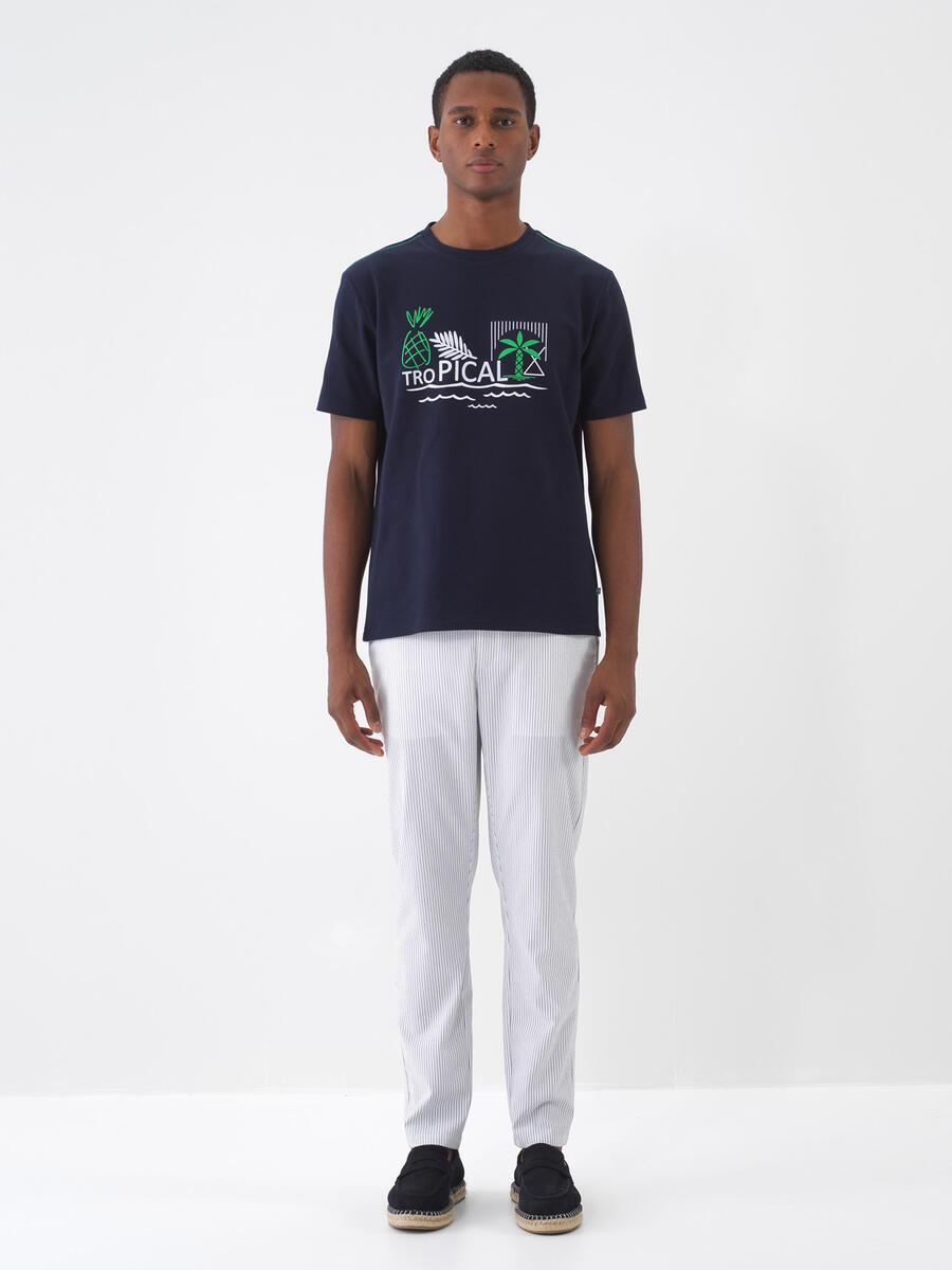 Lacivert Regular Fit Pamuklu Tişört - 2