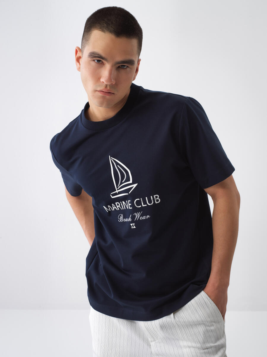 Lacivert Regular Fit Pamuklu Tişört