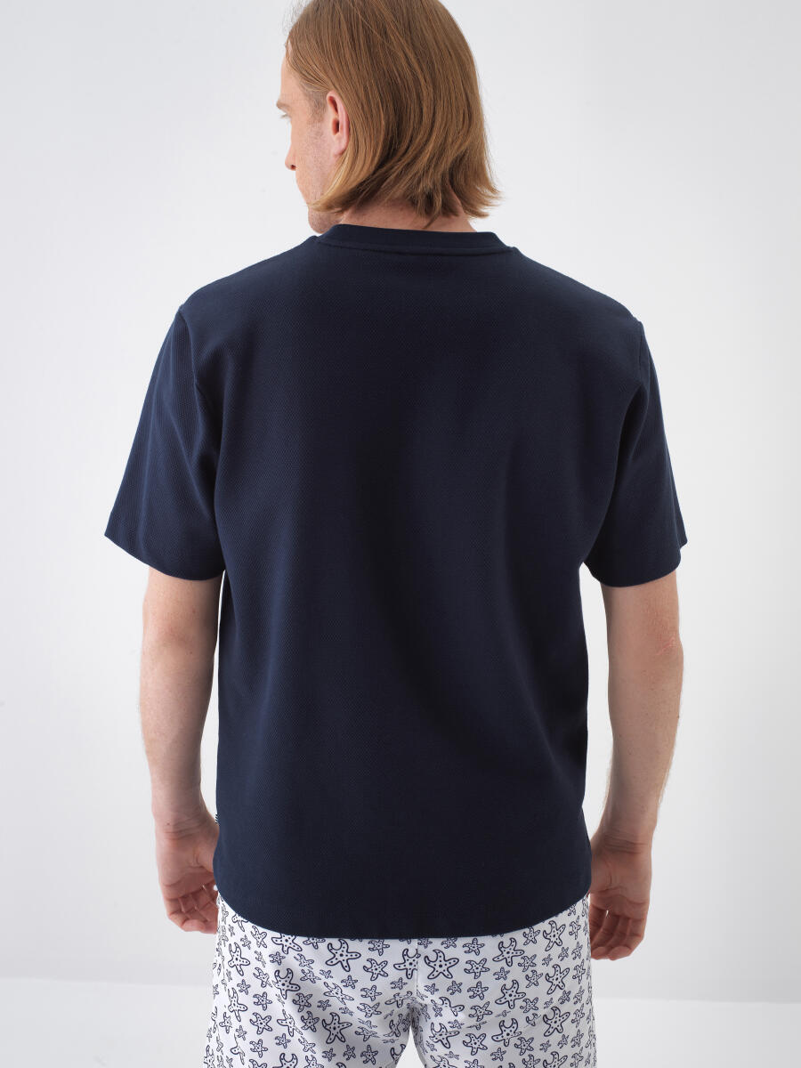 Lacivert Regular Fit Pamuklu Tişört - 4