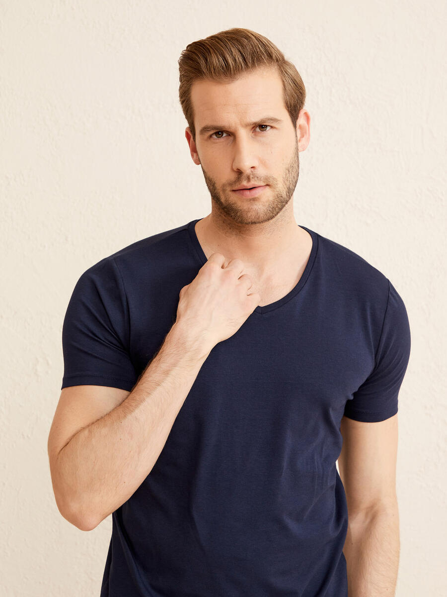 Lacivert Slim Fit Pamuklu Tişört - 3