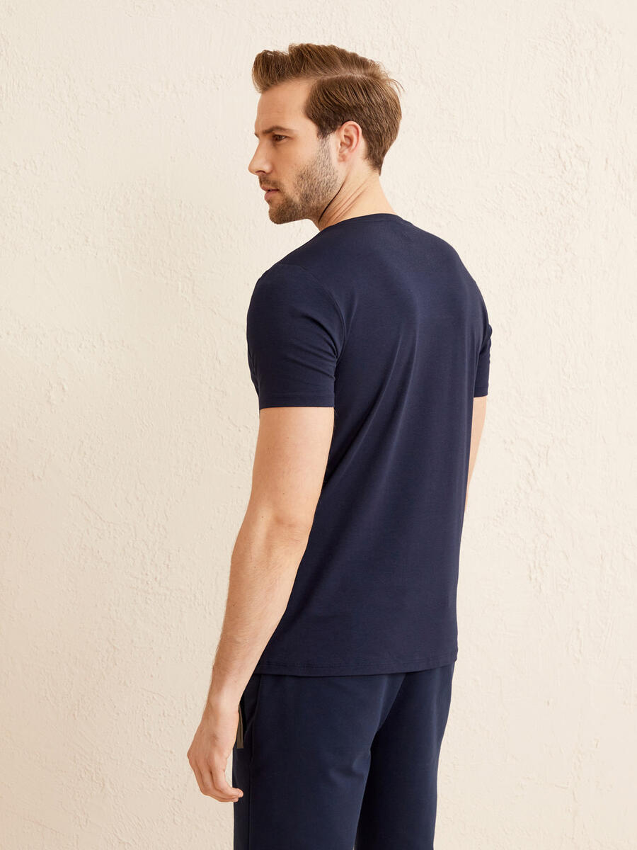 Lacivert Slim Fit Pamuklu Tişört - 4