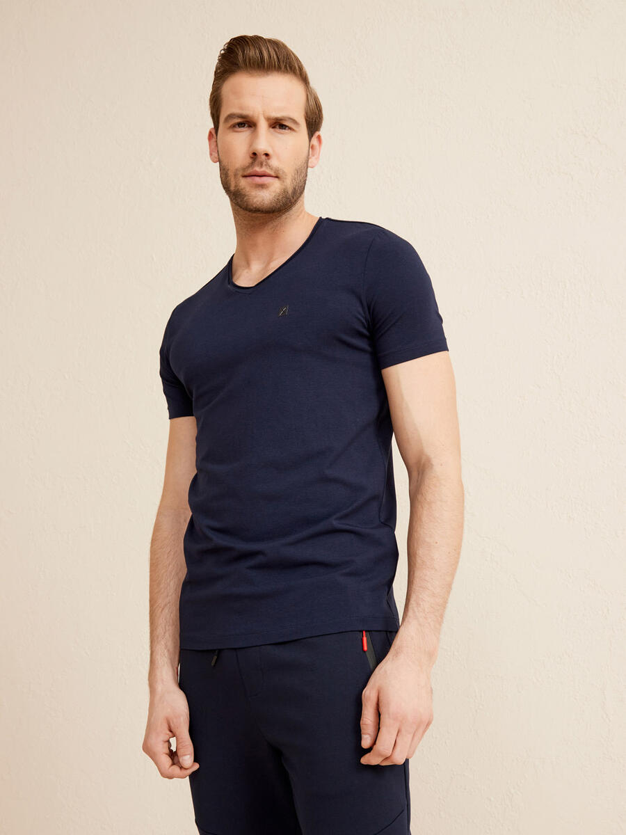 Lacivert Slim Fit Pamuklu Tişört - 2