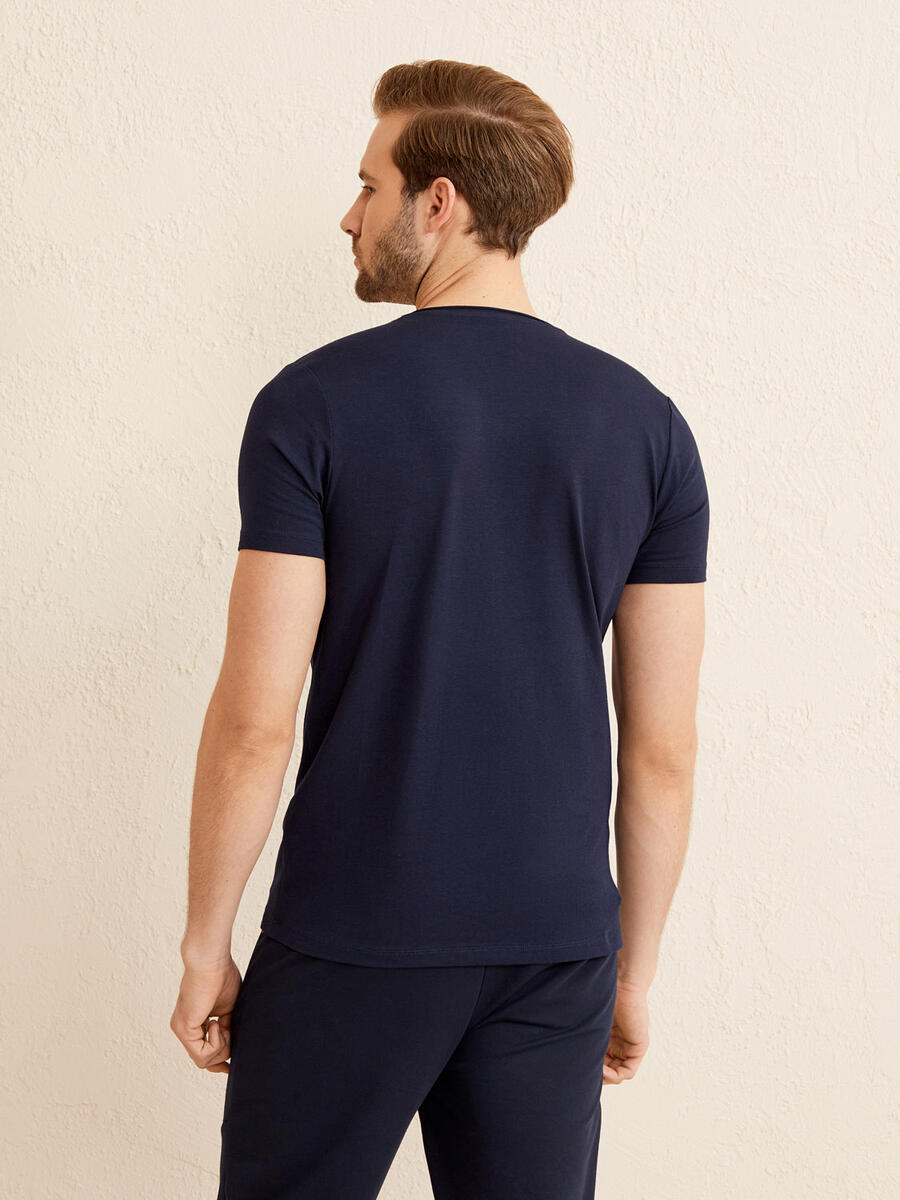 Lacivert Slim Fit Pamuklu Tişört - 4