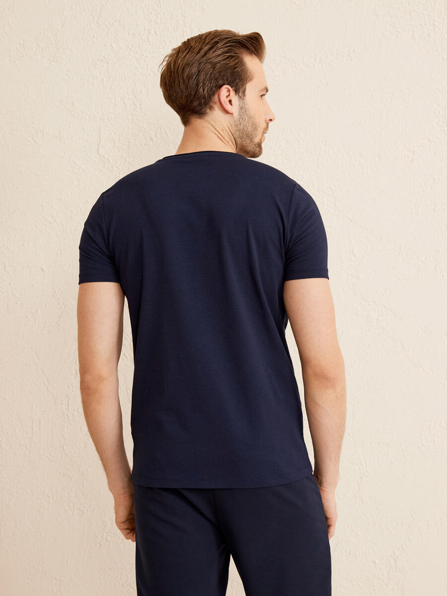 Lacivert Slim Fit Pamuklu Tişört - 5