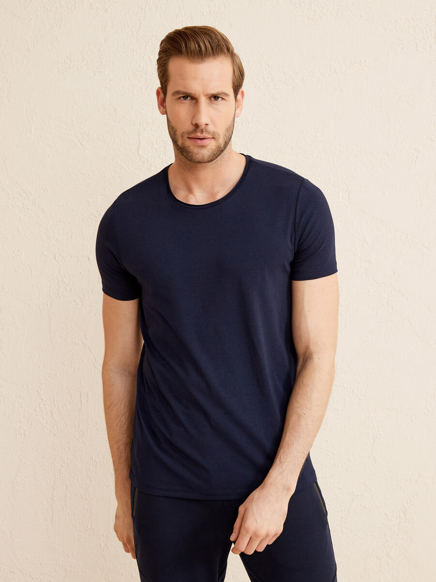Lacivert Slim Fit Pamuklu Tişört