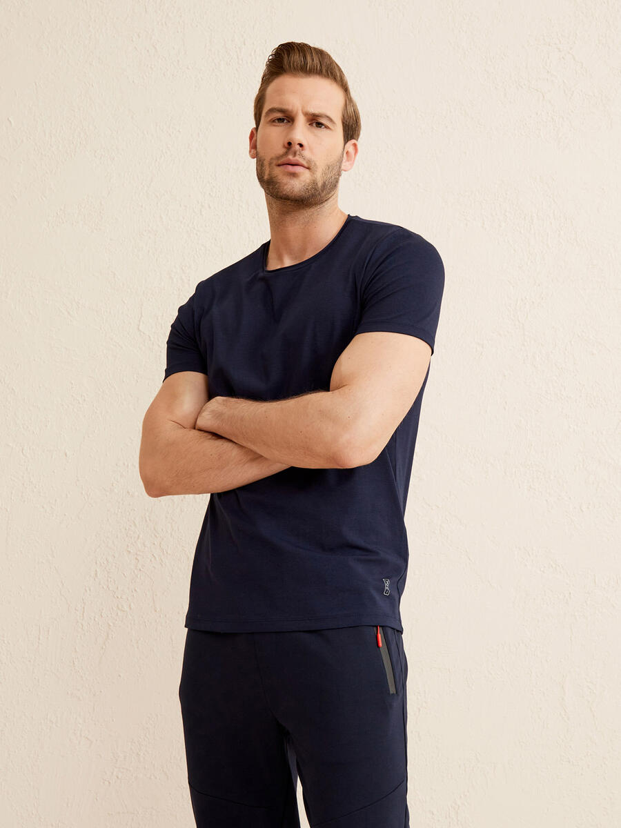 Lacivert Slim Fit Pamuklu Tişört - 4