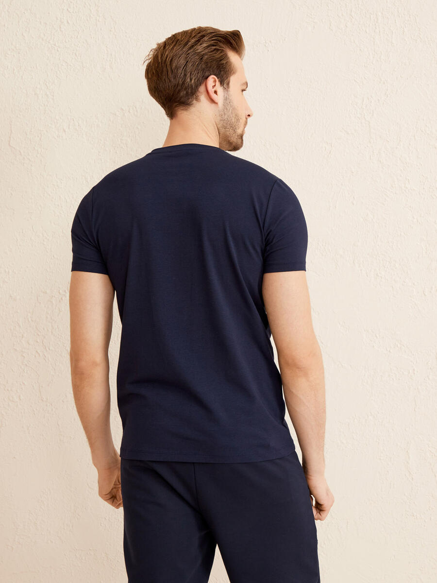 Lacivert Slim Fit Pamuklu Tişört - 4
