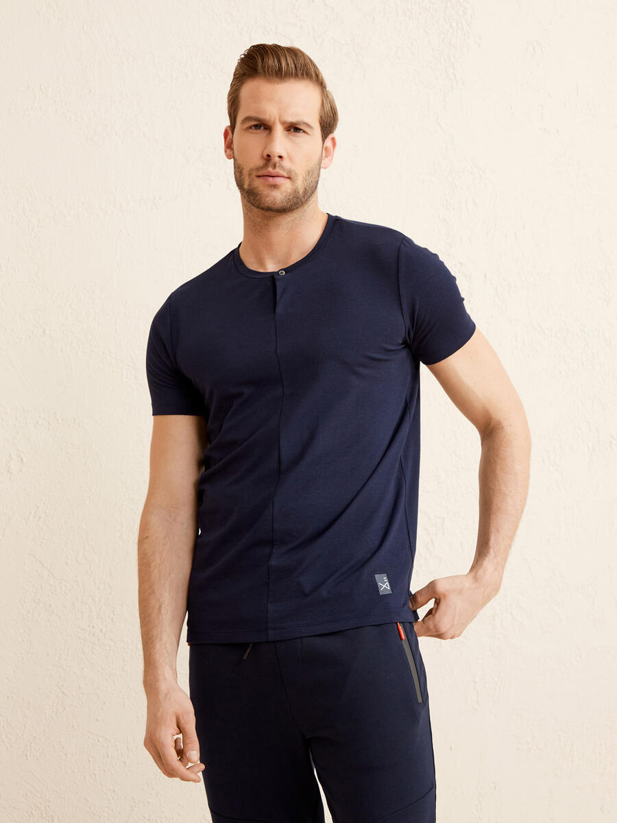 Lacivert Slim Fit Pamuklu Tişört