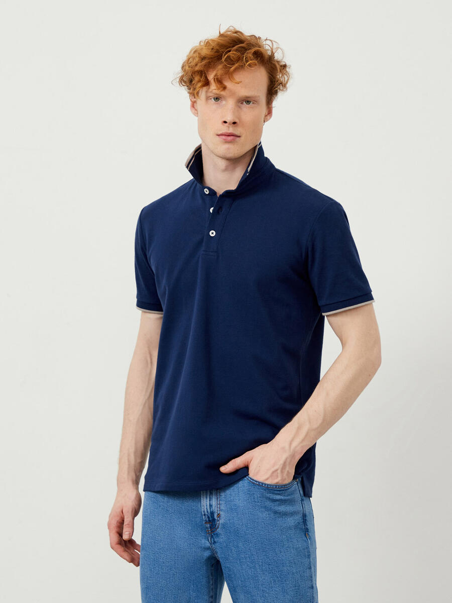 Lacivert Slim Fit Pamuklu Polo Yaka Basic Tişört - 4