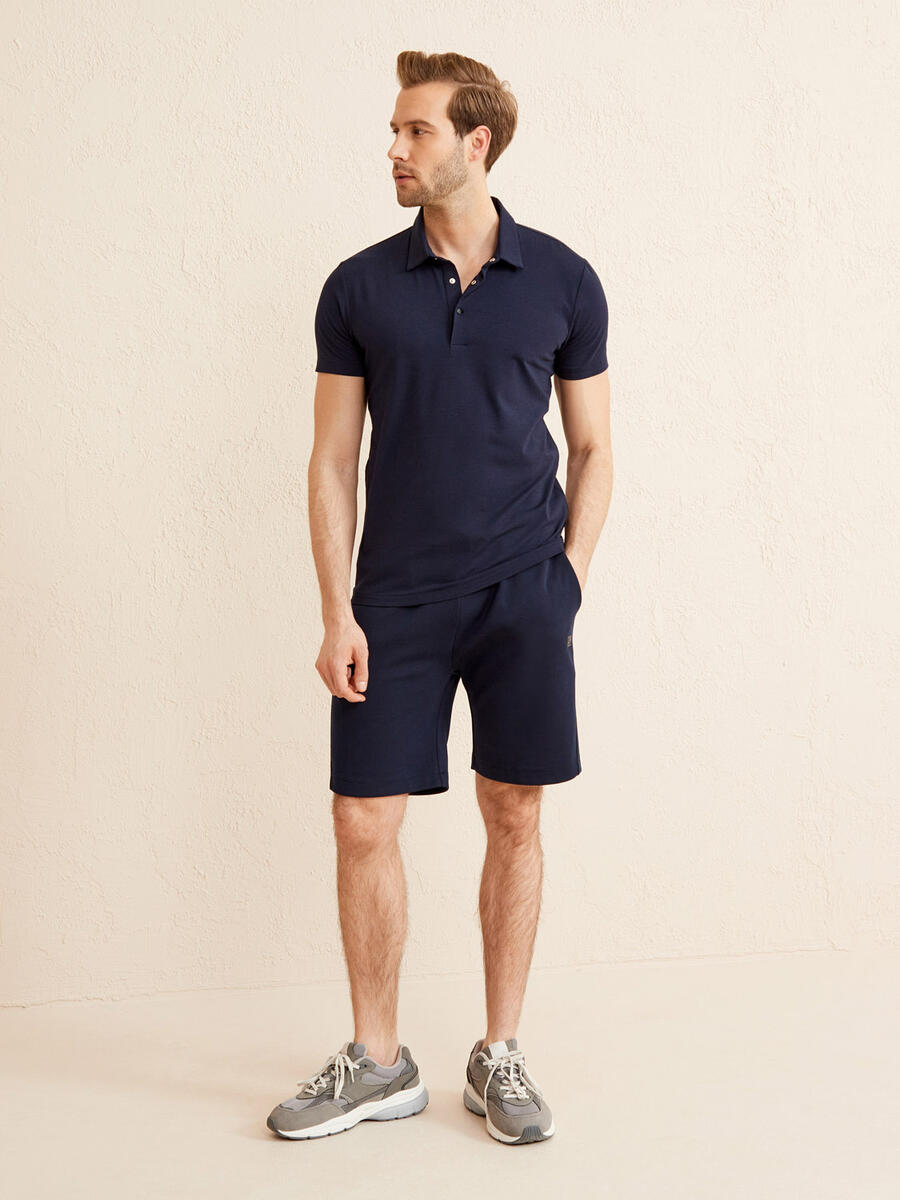 Lacivert Slim Fit Pamuklu Polo Yaka Basic Tişört - 2