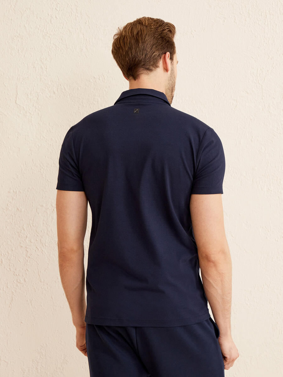 Lacivert Slim Fit Pamuklu Polo Yaka Basic Tişört - 4