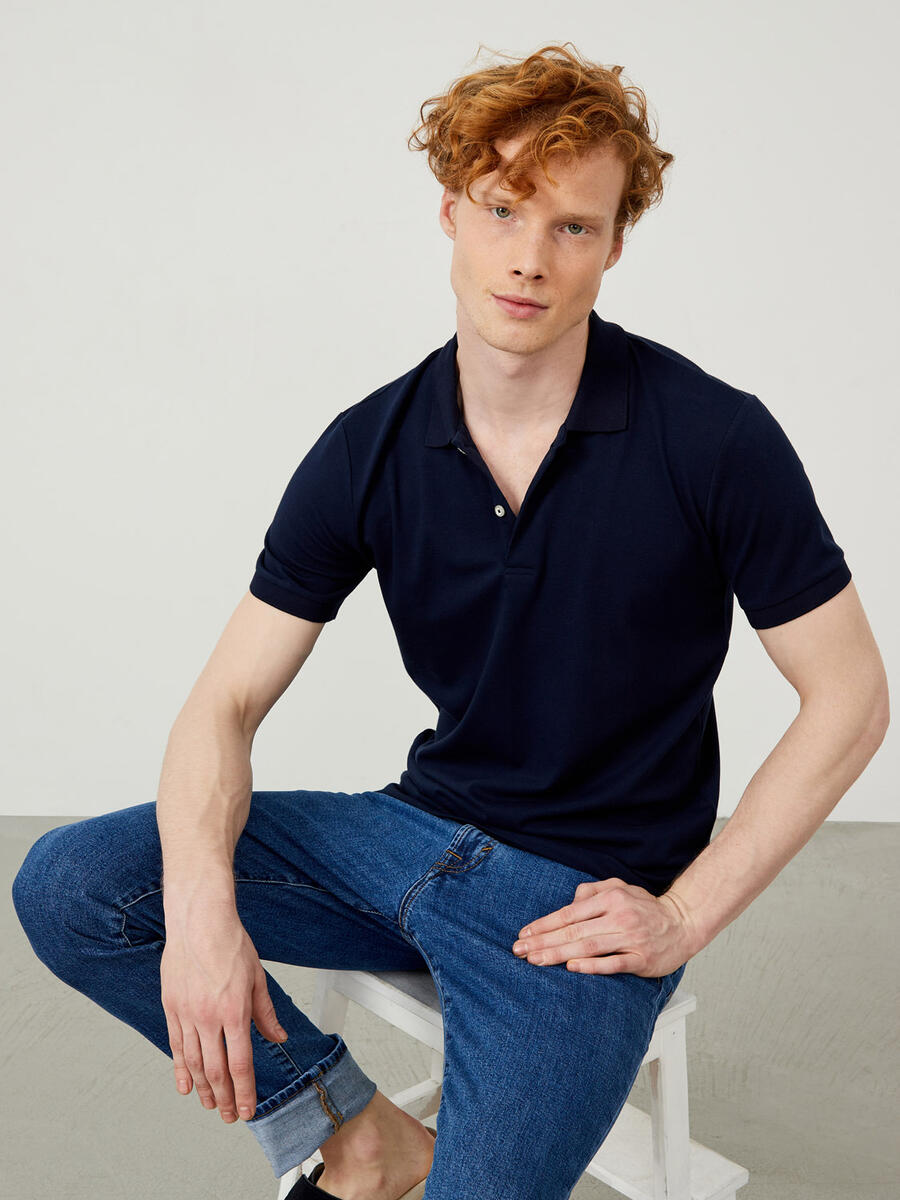 Lacivert Slim Fit Pamuklu Tişört