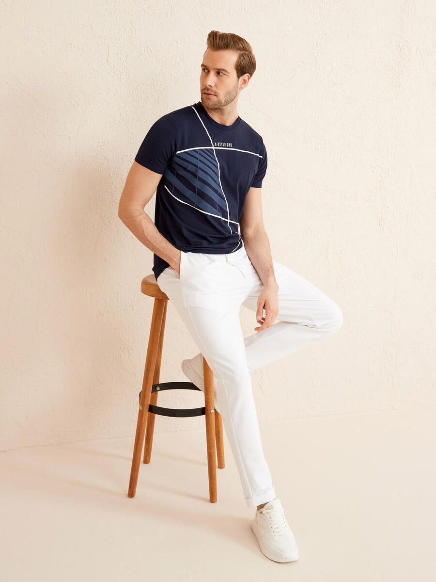 Lacivert Slim Fit Pamuklu Tişört - 5