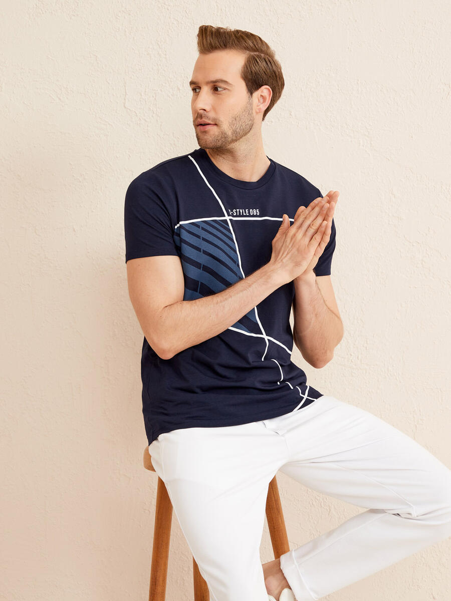 Lacivert Slim Fit Pamuklu Tişört - 3
