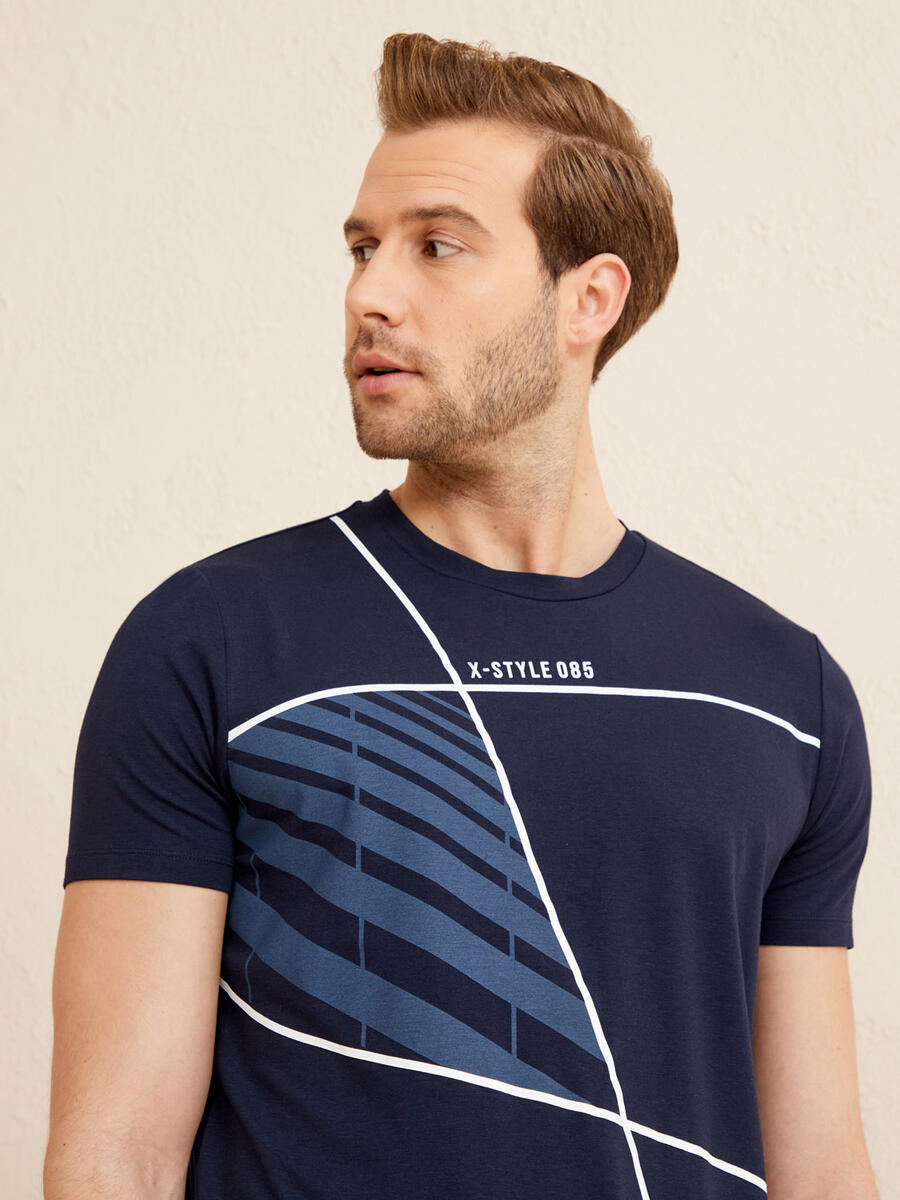 Lacivert Slim Fit Pamuklu Tişört - 4