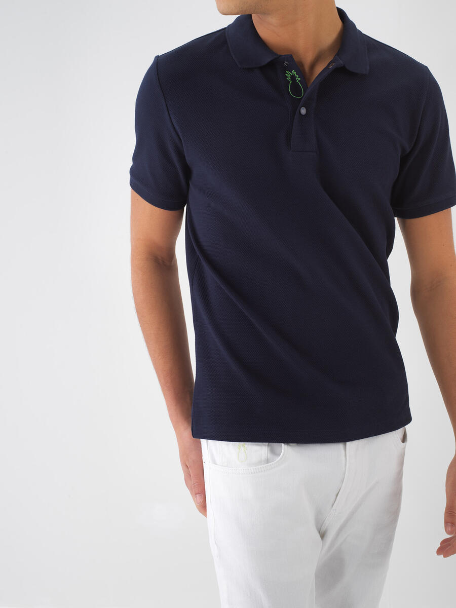 Lacivert Slim Fit Pamuklu Polo Yaka Basic Tişört