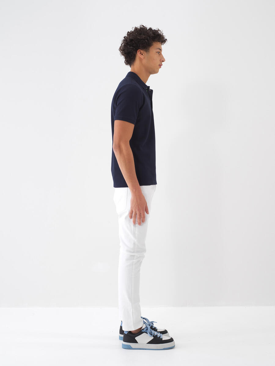 Lacivert Slim Fit Pamuklu Polo Yaka Basic Tişört - 3