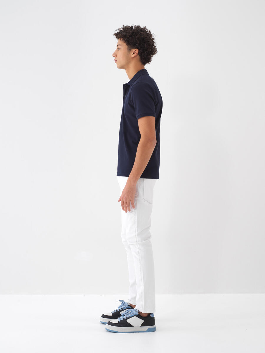 Lacivert Slim Fit Pamuklu Polo Yaka Basic Tişört - 4