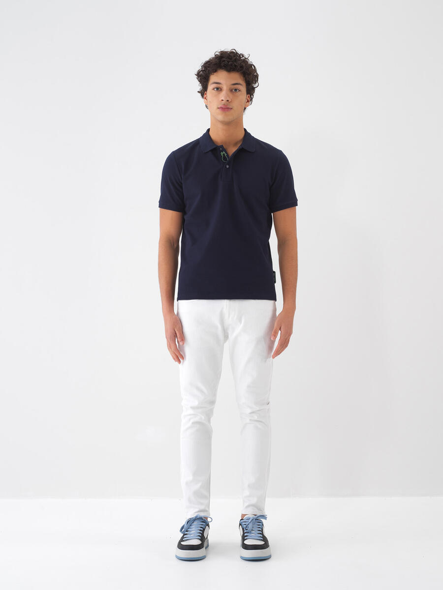 Lacivert Slim Fit Pamuklu Polo Yaka Basic Tişört - 2