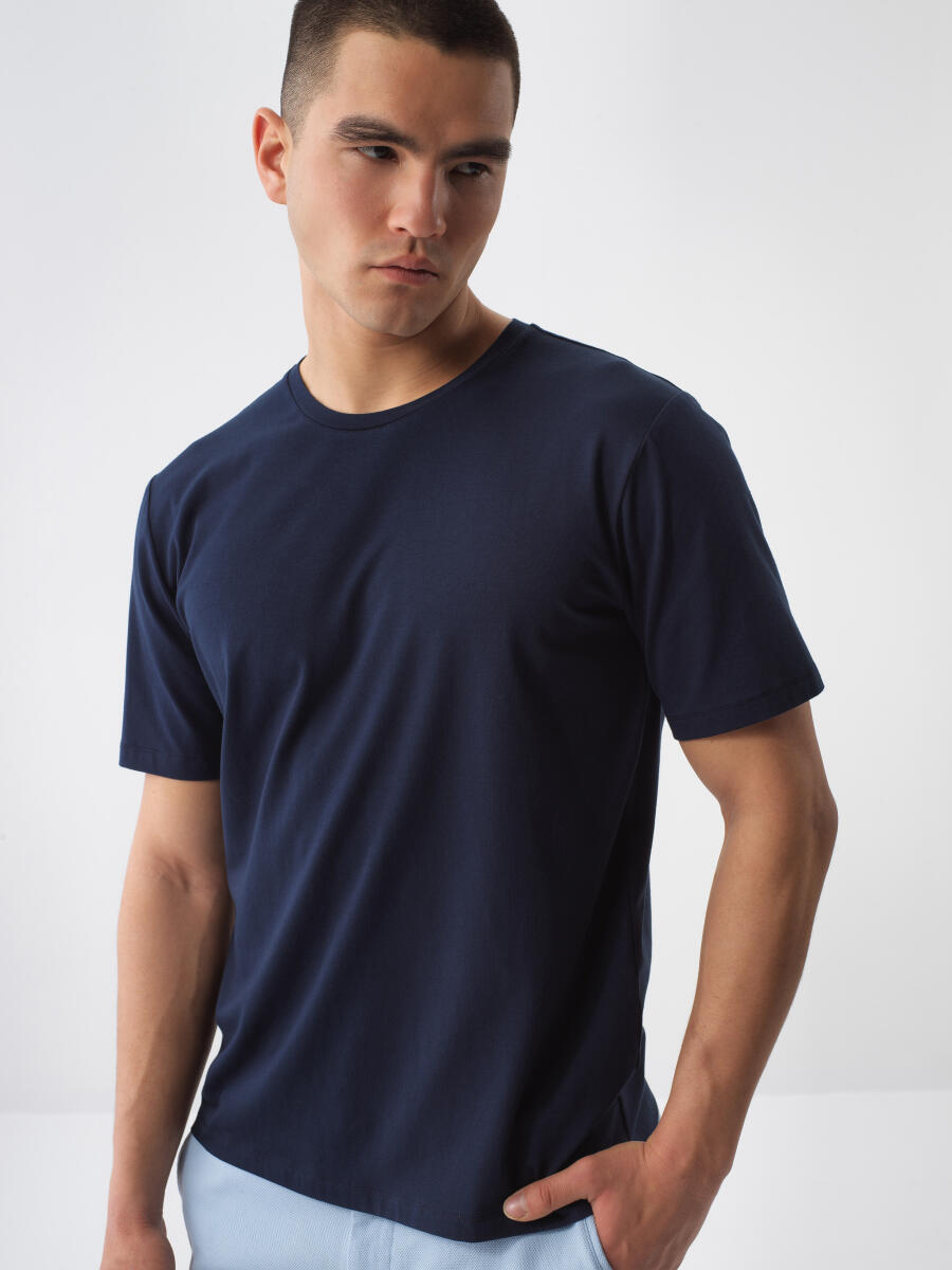 Lacivert Slim Fit Pamuklu Tişört