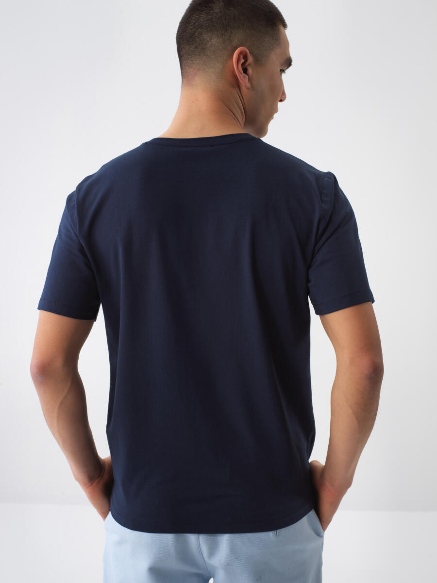 Lacivert Slim Fit Pamuklu Tişört - 4