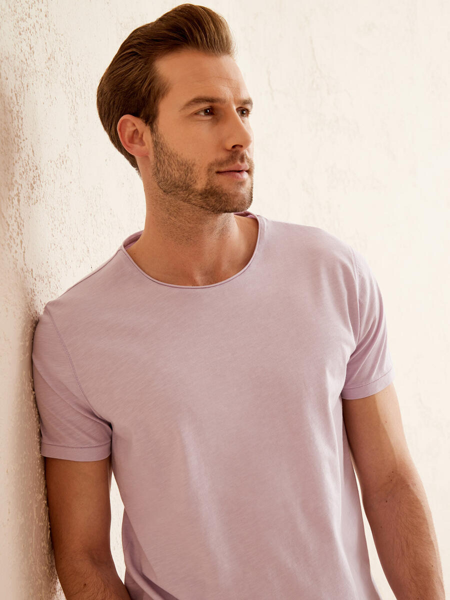 Lila Regular Fit Pamuklu Basic Tişört - 3