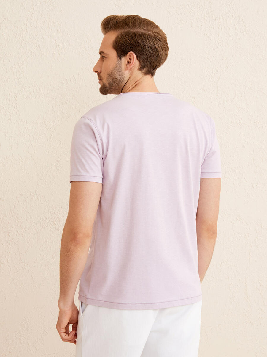 Lila Regular Fit Pamuklu Basic Tişört - 4