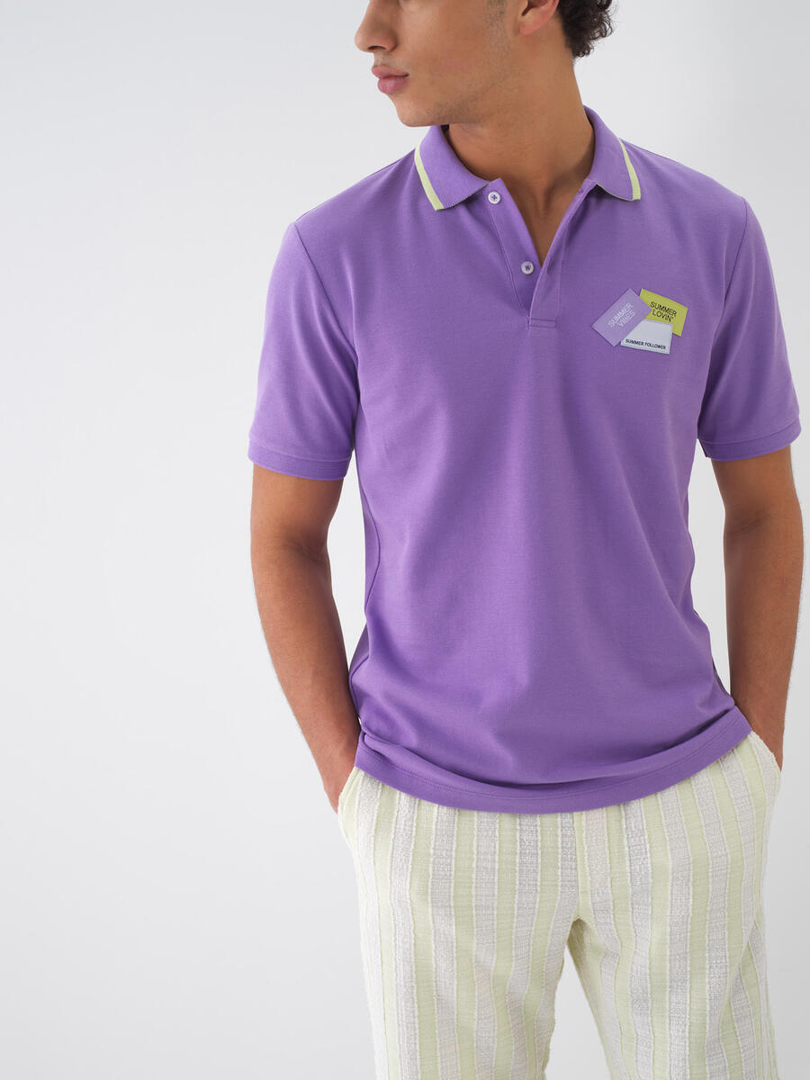 Lila Regular Fit Pamuklu Polo Yaka Tişört