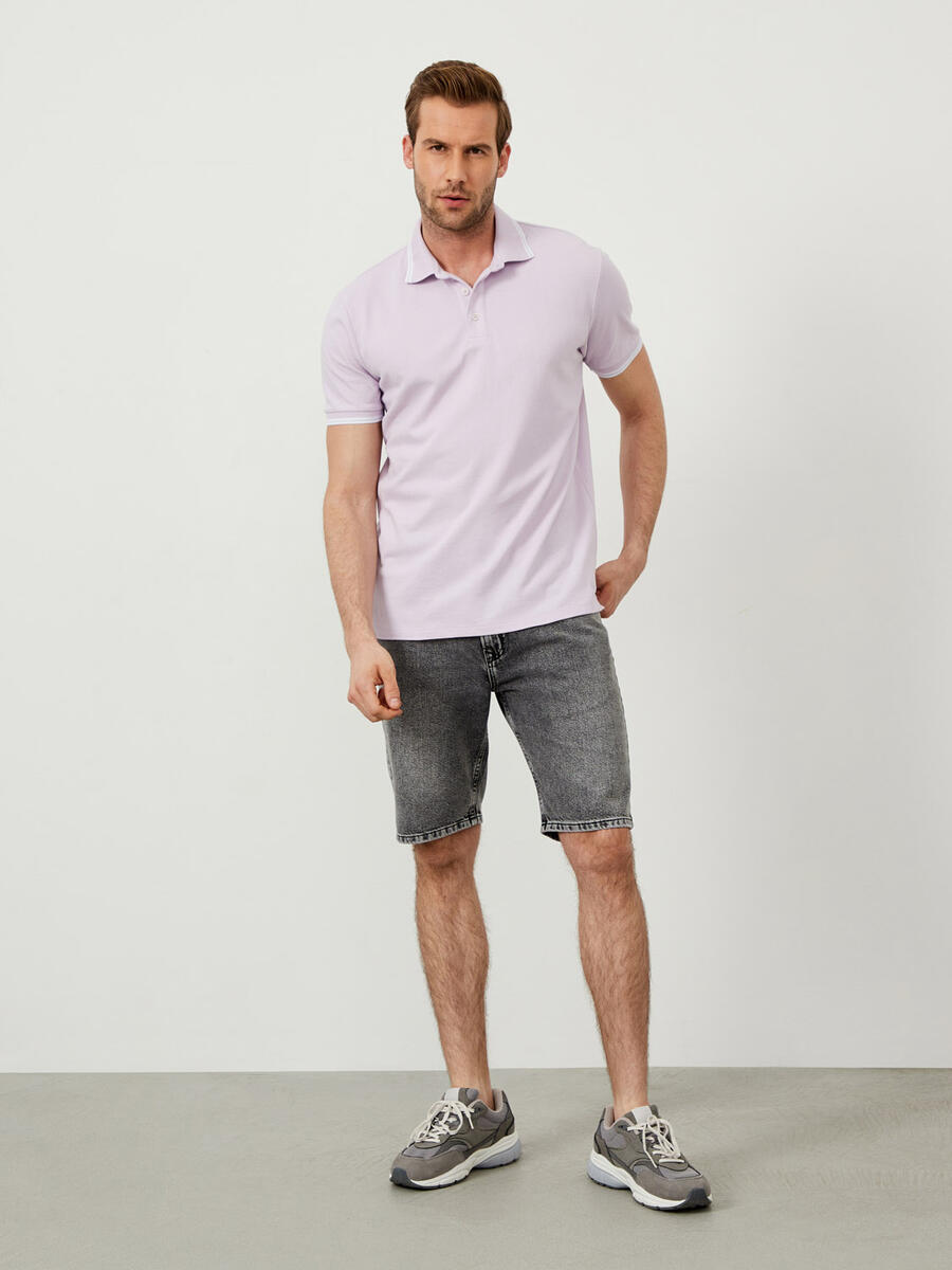 Lila Slim Fit Pamuklu Polo Yaka Basic Tişört - 2