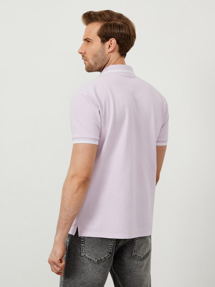 Lila Slim Fit Pamuklu Polo Yaka Basic Tişört - 4